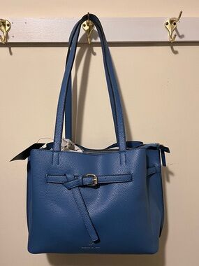 Nanette Lenore Blue Structured Tote Handbag with Top Zip